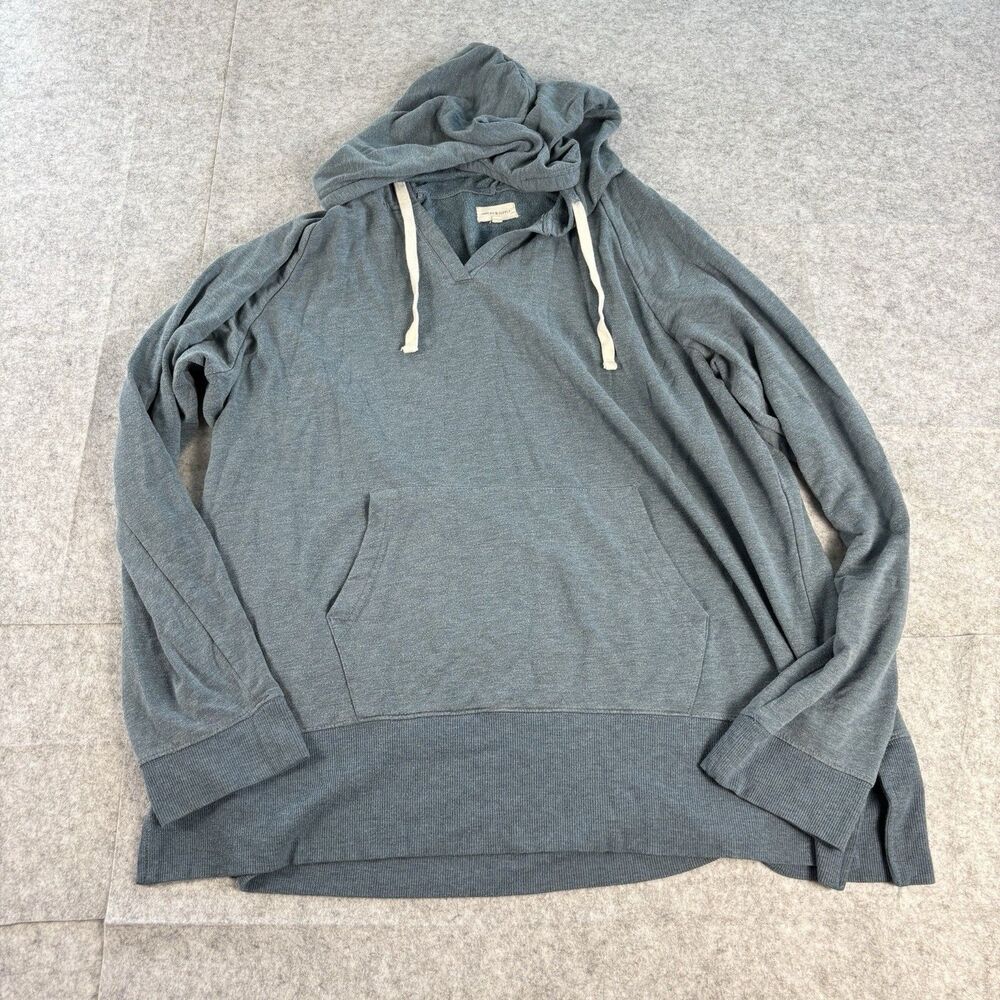 Thread & Supply Womens 2X Blue Heather V Neck Pullover Hoodie Ribbed Fleece